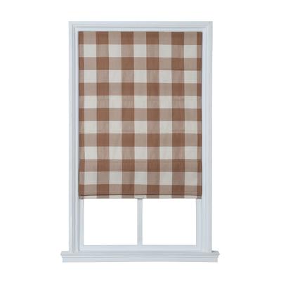 Wide Width Cordless Plaid Flat Roman Shade by Whole Space Industries in Willow (Size 27