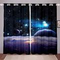 3D Galaxy Curtains Outer Space Galaxy Curtains for Bedroom Living Room for Kids Boys Girls Starry Sky Nebula Astrology Windows Drapes Universe Planets Curtains,W46*L54