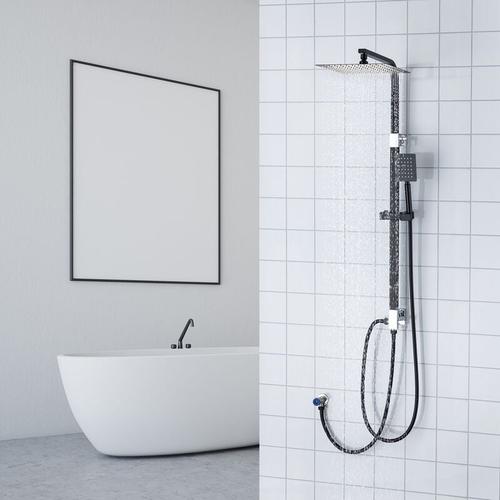 2 Funktionen Edelstahl Duschsystem ohne Wasserhahn schwarz mit Regendusche 25×25 cm, inkl.