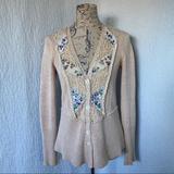 Free People Sweaters | Free People Beige Cardigan Lace Sequin Detail | Color: Cream/Tan | Size: M