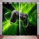 Homewish Gaming Curtain Panels 66"X72" 3D Gamepad Printed Window Curtains Green Aurora Fluid Galaxy Window Drapes Gamer Video Games Theme Window Treatments Game Player Bedroom Decor