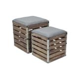 Gracie Oaks Albarran Accent Stool Linen/Wood/Upholstered in Brown/Gray | 17.2 H x 15.7 W x 15.7 D in | Wayfair 730D6385E1E845849226BF7CEC4AB1E9