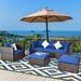 Latitude Run® 6 piece Rattan Sectional Seating Group w/ Cushions Synthetic Wicker/All - Weather Wicker/Wicker/Rattan in Blue | Outdoor Furniture | Wayfair