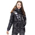 Extreme Pop Womens Hooded Goose Down Jacket Glossy Parka Winter Windbreaker UK Brand (Black, XL)