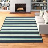 Blue/White 43 x 0.15 in Indoor/Outdoor Area Rug - Andover Mills™ Triplehorn Striped Blue/Ivory Indoor/Outdoor Area Rug, | 43 W x 0.15 D in | Wayfair