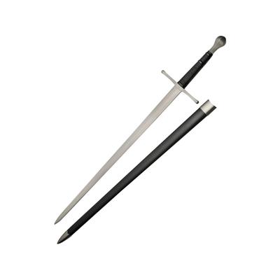 Battle Tested Medieval Sword 47in Overall 36in Satin Double Edge Carbon Steel Blade Black Cord Wrapped Handle SS Guard And Pommel Black Synthetic