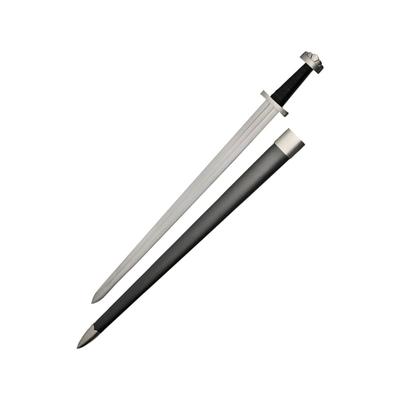 Battle Tested Viking Sword 36.5in Overall 30in Satin Double Edge Carbon Steel Blade Black Cord Wrapped Handle SS Guard And Pommel Black Synthetic