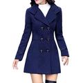 TUDUZ Sale Women Artificial Wool Double Breasted Coat Ladies Elegant Slim Long Sleeve Business Work Office Turn-Down Jacket with Belt(YA Blue,XL=UK(12))