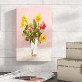 Andover Mills™ Yellow Bouquet On Pink - Wrapped Canvas Print Canvas in Orange/Pink/Yellow | 12 H x 8 W x 1.25 D in | Wayfair