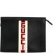 Gucci Bags | Host Pick! Gucci Men's Leather Stripe Pouch In Black New With Dust Bag | Color: Black/Cream | Size: 8" X 10.25" X 2.5"