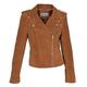 Womens Genuine Suede TAN Biker Jacket Girls X-Zip Fitted Designer Leather Coat - Rusty (16)