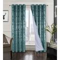 always4u Soft Velvet Curtains 100% Blackout for Window for Bedroom Thermal Silver Foil Printed Shining Luxury Window Treatment Drapes for Living Room 1 Pair Teal 46 * 72
