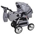 3-in-1 Stroller with Parasol Combi Stroller Buggy Puncture-Free Tires King by Lux4Kids Silver & Snow
