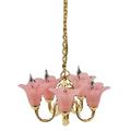 Dolls House 5 Arm Chandelier Cranberry Pink Shades Up Miniature Electric Light