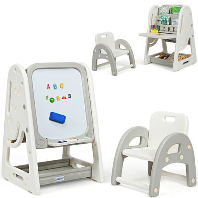 Costway 2-in-1 Kids Easel Desk Chair Set Book Rack...