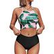 Seaselfie Women's Leaves Printing High-waisted Halter Beach Bikini Swinwear - Pink -