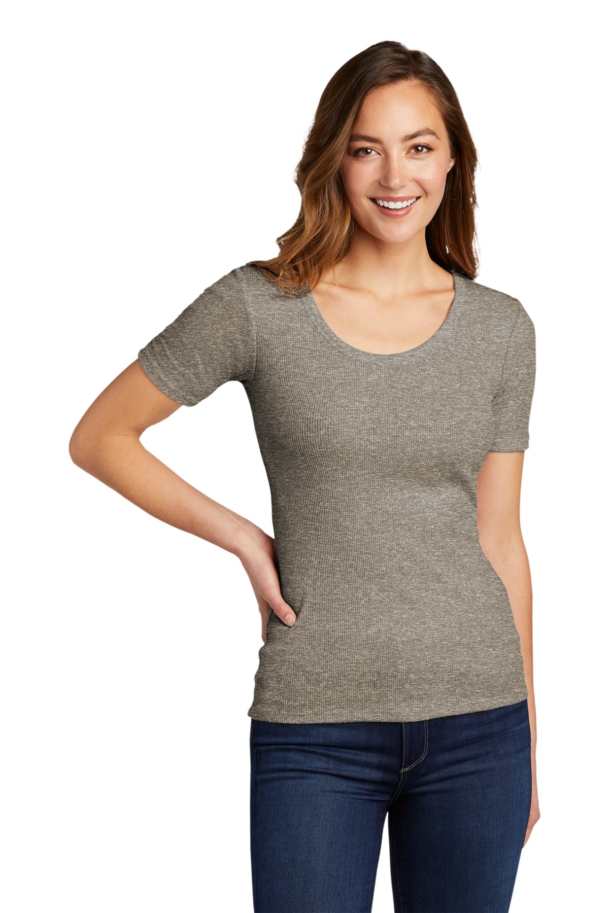 District DT6020 Women's V.I.T. Rib Scoop Neck Top in Grey Frost size Small | Cotton Polyester