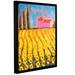 Fleur De Lis Living 'Cryress & Sunflowers at Vall De Lot' - Floater Frame Painting Print on Canvas in Blue/Orange | 32 H x 24 W x 2 D in | Wayfair