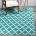 Blue/Green 84 x 60 x 0.25 in Area Rug - My Magic Carpet Moroccan Trellis Teal Geometric Flatweave Teal/White Area Rug Polyester | Wayfair 361441WEB