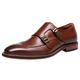 Santimon Brogue Mens Leather Double Monk Strap Classic Wingtip Formal Wedding Casual Dress Slip On Loafers Brown 9 UK