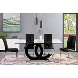 Global Furniture USA Global 39" Pedestal Dining Table Wood/Glass/Metal in Black/Brown | 30 H x 71 W x 39 D in | Wayfair D2207DT-BLK