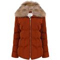 Tokyo Laundry Women's Bertie Hooded Quilted Jacket with Detachable Faux Fur Trim - Smoked Paprika - 8