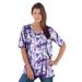 Plus Size Women's V-Neck Ultimate Tee by Roaman's in Midnight Violet Graphic Floral (Size S) 100% Cotton T-Shirt