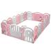 Costway 18-Panel Baby Playpen with Music Box & Basketball Hoop-Pink