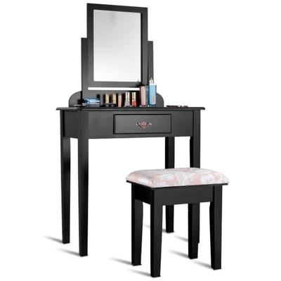 Costway Vanity Dressing Table Stool Set with Large...