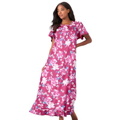 Plus Size Women's Long Floral Print Cotton Gown by Dreams & Co. in Strawberry Roses (Size M) Pajamas