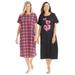 Plus Size Women's 2-Pack Long Sleepshirts by Dreams & Co. in Black Hearts (Size M/L) Nightgown