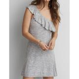 American Eagle Outfitters Dresses | Aeo Rib One Shoulder Dress Skater Fit Flare Ribbed | Color: Gray | Size: S