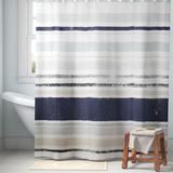 Three Posts™ Lecuyer Striped Single Shower Curtain Polyester in Gray/Blue | 74 H x 71 W in | Wayfair C2C38D5201794C689D50A61D21821024