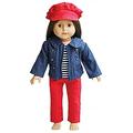 THE NEW YORK DOLL COLLECTION 18 Zoll/46 cm Puppen Outfit - Denim Jacke mit gestreiftem T-Shirt Rote Hose, inklusive Hut - Passend für 18 Zoll/46 cm Puppen