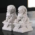 ZYHJAMA FOO Dog Statue, a Pair Of Fu Foo Dogs, Feng Shui Foo Dog Lion,Chinese Traditional Auspicious Animal White Marble Jade, Ward Off Evil Energy