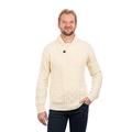 SAOL 100% Merino Wool Mens Shawl Collar Single Button Sweater, in Natural/Charcoal/Army Green/Navy (Natural, Small)