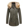 BELLIVERA Women Twill Parka Jacket with Faux Fur Collar, Winter Warm Long Hood Coat 9218 GreenYellow L