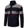 Zestion Men's Stand Collar Zipper Cardigan Jacket Classic Stripe Colorblocked Regular Fit Outdoor Sports Leisure Sweater Tops Large Navy Blue