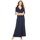 Plus Size Women's Button Front Maxi Dress by Roaman's in Navy Melange (Size 14/16)