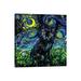 East Urban Home Black Cat Night #3 by Aja Trier - Painting Print Canvas in Black/Blue/Green | 12 H x 12 W x 0.75 D in | Wayfair