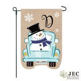 JEC Home Goods Snowman Pickup Truck Monogram 2-Sided Burlap 18 x 12.5 in. Flag Set in Blue/Brown | 18 H x 12.5 W in | Wayfair GF40041-D