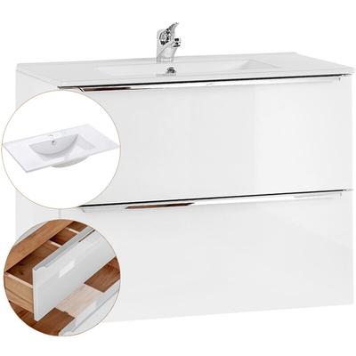 Waschtisch-Unterschrank 80cm mit Keramik-Waschbecken TOSKANA-56 Hochglanz weiß, B/H/T ca. Image