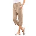 Plus Size Women's Soft Knit Capri Pant by Roaman's in New Khaki (Size L) Pull On Elastic Waist