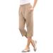 Plus Size Women's Soft Knit Capri Pant by Roaman's in New Khaki (Size L) Pull On Elastic Waist