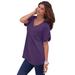 Plus Size Women's V-Neck Boyfriend Slub Tunic by Roaman's in Midnight Violet (Size 5X) Long Shirt