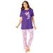 Plus Size Women's Graphic Tee PJ Set by Dreams & Co. in Plum Burst Floral Butterfly (Size M) Pajamas