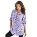 Plus Size Women's English Floral Big Shirt by Roaman's in Lavender Romantic Rose (Size 16 W) Button Down Tunic Shirt Blouse