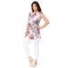 Plus Size Women's Sleeveless English Floral Big Shirt by Roaman's in White Watercolor Peony (Size 22 W) Long Shirt Blouse