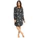 Plus Size Women's Long Sleeve Henley Sleepshirt by ellos in Black Multi Floral (Size 5X)