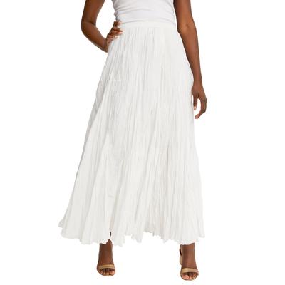 Plus Size Women's Flowing Crinkled Maxi Skirt by Jessica London in White (Size 30) Elastic Waist 100% Cotton